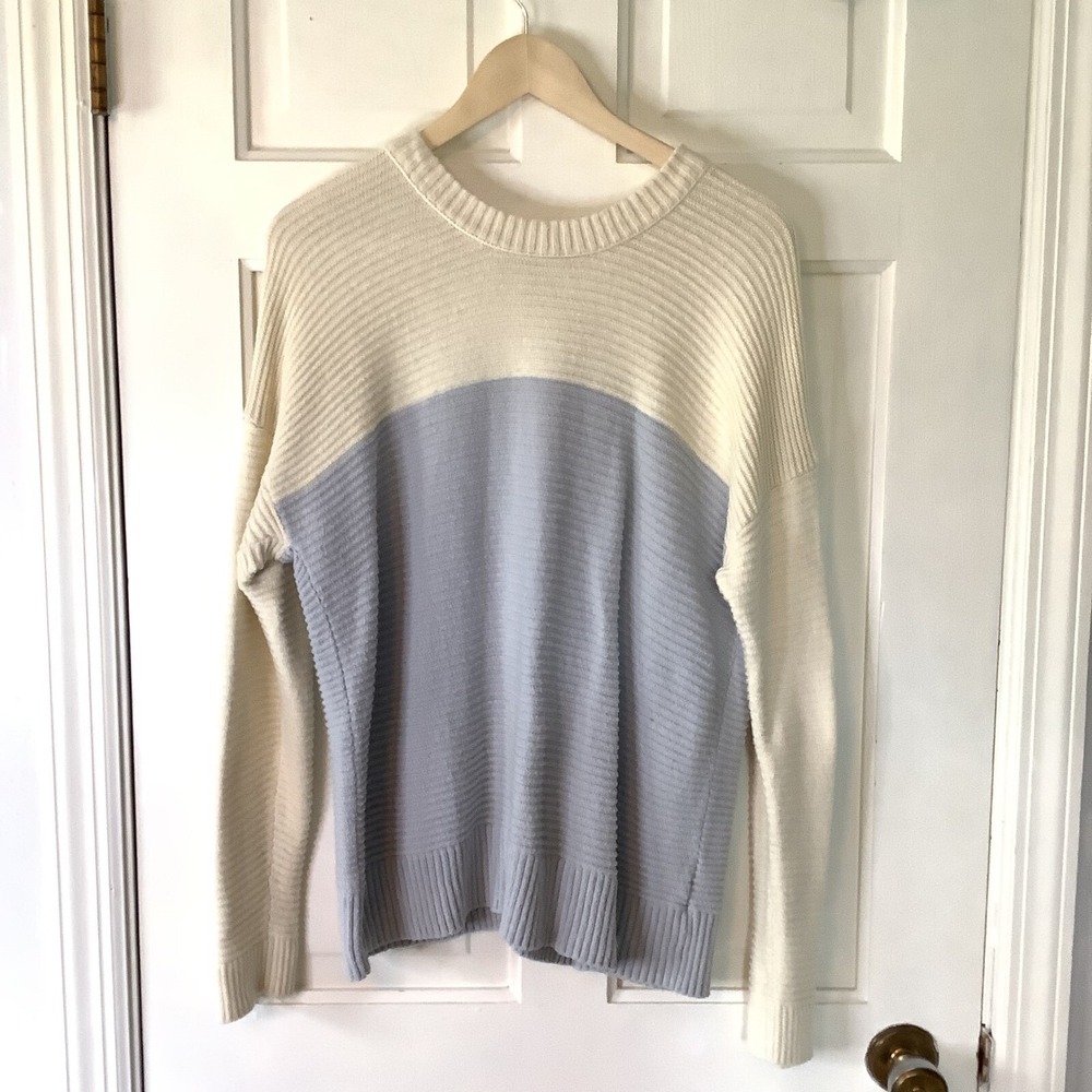 Madewell‎ Greensboro Button Back Cardigan Sweater Knit Cream Blue Size M